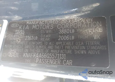 2016 Kia Forte Lx z USA, uszkodzony, nr VIN KNAFK4A66G5571131